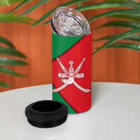 Oman 4 in 1 Can Cooler Tumbler with National Flag Colors and Crossed Khanjar Emblem Design