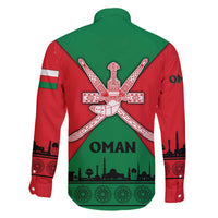 Oman Family Matching Off The Shoulder Long Sleeve Dress and Hawaiian Shirt with National Flag Colors and Crossed Khanjar Emblem Design