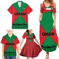 Oman Family Matching Summer Maxi Dress and Hawaiian Shirt with National Flag Colors and Crossed Khanjar Emblem Design
