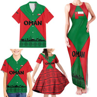 Oman Family Matching Tank Maxi Dress and Hawaiian Shirt with National Flag Colors and Crossed Khanjar Emblem Design