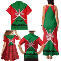 Oman Family Matching Tank Maxi Dress and Hawaiian Shirt with National Flag Colors and Crossed Khanjar Emblem Design
