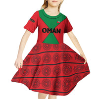 Oman Kid Short Sleeve Dress with National Flag Colors and Crossed Khanjar Emblem Design