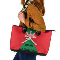 Oman Leather Tote Bag with National Flag Colors and Crossed Khanjar Emblem Design