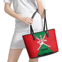 Oman Leather Tote Bag with National Flag Colors and Crossed Khanjar Emblem Design