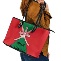 Oman Leather Tote Bag with National Flag Colors and Crossed Khanjar Emblem Design