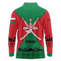 Oman Long Sleeve Polo Shirt with National Flag Colors and Crossed Khanjar Emblem Design