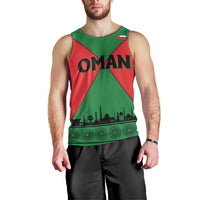 Oman Men Tank Top with National Flag Colors and Crossed Khanjar Emblem Design