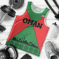Oman Men Tank Top with National Flag Colors and Crossed Khanjar Emblem Design