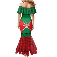 Oman Mermaid Dress with National Flag Colors and Crossed Khanjar Emblem Design
