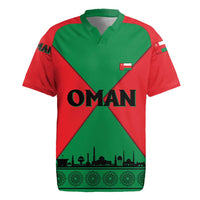 Oman Rugby Jersey with National Flag Colors and Crossed Khanjar Emblem Design