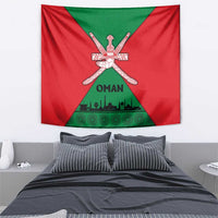Oman Tapestry with National Flag Colors and Crossed Khanjar Emblem Design