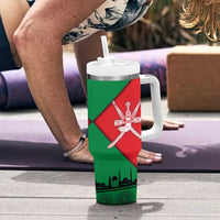 Oman Tumbler With Handle with National Flag Colors and Crossed Khanjar Emblem Design