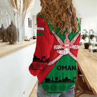 Oman Women Casual Shirt with National Flag Colors and Crossed Khanjar Emblem Design