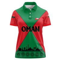 Oman Women Polo Shirt with National Flag Colors and Crossed Khanjar Emblem Design