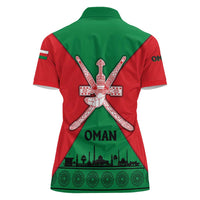 Oman Women Polo Shirt with National Flag Colors and Crossed Khanjar Emblem Design