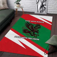 Oman Area Rug with National Flag Colors and Falcon Soaring Graphic Design