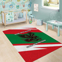 Oman Area Rug with National Flag Colors and Falcon Soaring Graphic Design