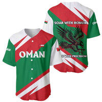 Oman Baseball Jersey with National Flag Colors and Falcon Soaring Graphic Design
