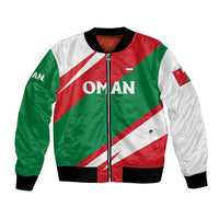 Oman Bomber Jacket with National Flag Colors and Falcon Soaring Graphic Design