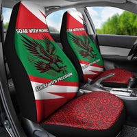Oman Car Seat Cover with National Flag Colors and Falcon Soaring Graphic Design