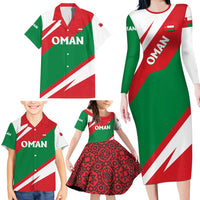 Oman Family Matching Long Sleeve Bodycon Dress and Hawaiian Shirt with National Flag Colors and Falcon Soaring Graphic Design