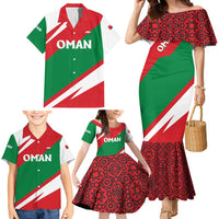 Oman Family Matching Mermaid Dress and Hawaiian Shirt with National Flag Colors and Falcon Soaring Graphic Design
