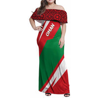 Oman Family Matching Off Shoulder Maxi Dress and Hawaiian Shirt with National Flag Colors and Falcon Soaring Graphic Design