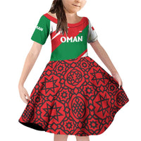 Oman Family Matching Off Shoulder Short Dress and Hawaiian Shirt with National Flag Colors and Falcon Soaring Graphic Design