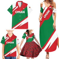 Oman Family Matching Summer Maxi Dress and Hawaiian Shirt with National Flag Colors and Falcon Soaring Graphic Design