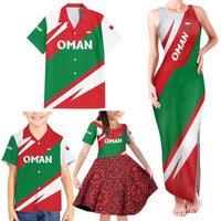 Oman Family Matching Tank Maxi Dress and Hawaiian Shirt with National Flag Colors and Falcon Soaring Graphic Design