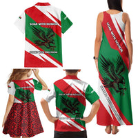 Oman Family Matching Tank Maxi Dress and Hawaiian Shirt with National Flag Colors and Falcon Soaring Graphic Design