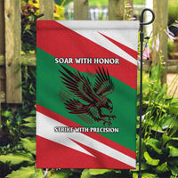 Oman Garden Flag with National Flag Colors and Falcon Soaring Graphic Design