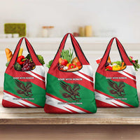 Oman Grocery Bag with National Flag Colors and Falcon Soaring Graphic Design