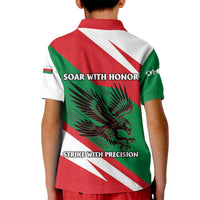 Oman Kid Polo Shirt with National Flag Colors and Falcon Soaring Graphic Design