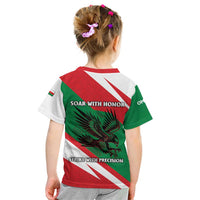 Oman Kid T Shirt with National Flag Colors and Falcon Soaring Graphic Design