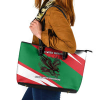 Oman Leather Tote Bag with National Flag Colors and Falcon Soaring Graphic Design