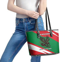 Oman Leather Tote Bag with National Flag Colors and Falcon Soaring Graphic Design