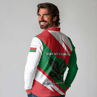 Oman Long Sleeve Polo Shirt with National Flag Colors and Falcon Soaring Graphic Design