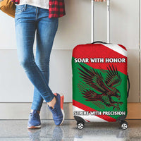 Oman Luggage Cover with National Flag Colors and Falcon Soaring Graphic Design