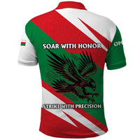 Oman Polo Shirt with National Flag Colors and Falcon Soaring Graphic Design