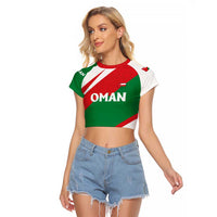 Oman Raglan Cropped T Shirt with National Flag Colors and Falcon Soaring Graphic Design