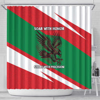 Oman Shower Curtain with National Flag Colors and Falcon Soaring Graphic Design