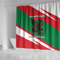 Oman Shower Curtain with National Flag Colors and Falcon Soaring Graphic Design