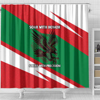 Oman Shower Curtain with National Flag Colors and Falcon Soaring Graphic Design