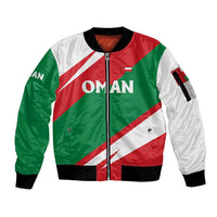 Oman Sleeve Zip Bomber Jacket with National Flag Colors and Falcon Soaring Graphic Design