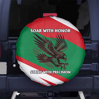 Oman Spare Tire Cover with National Flag Colors and Falcon Soaring Graphic Design
