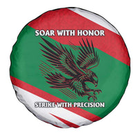 Oman Spare Tire Cover with National Flag Colors and Falcon Soaring Graphic Design