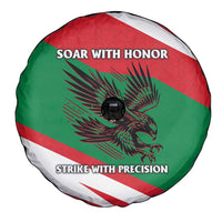 Oman Spare Tire Cover with National Flag Colors and Falcon Soaring Graphic Design