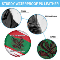 Oman Spare Tire Cover with National Flag Colors and Falcon Soaring Graphic Design
