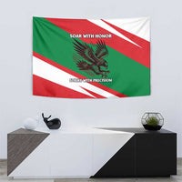 Oman Tapestry with National Flag Colors and Falcon Soaring Graphic Design